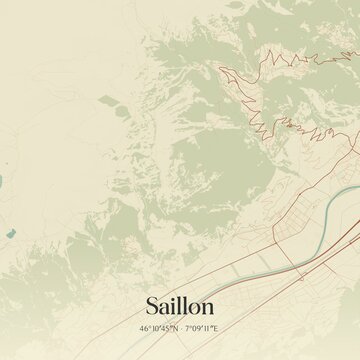 Vintage map of Saillon, Switzerland.