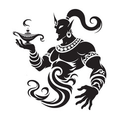 Enigmatic Djinn silhouette showcasing the spirit of Arabian mythology - Djinn illustration - Djinn vector - mythical creature silhouette
