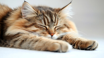Obraz premium A cat is sleeping on a white surface. generated using AI
