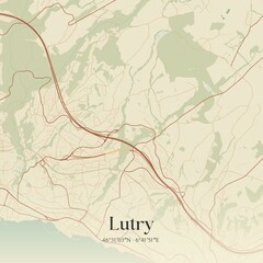 Fototapeta premium Vintage map of Lutry, Switzerland.