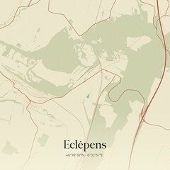 Fototapeta premium Vintage map of Eclépens, Switzerland.