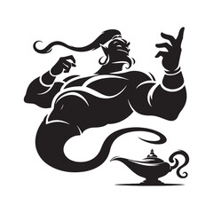 Wish-granting Genie silhouette representing supernatural forces - Genie illustration - Genie vector - mythical creature silhouette
