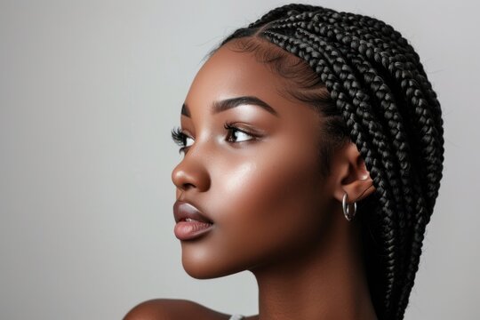 Black young woman with knotless braids hair portrait fashion adult.