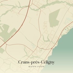 Vintage map of Crans-près-Céligny, Switzerland.