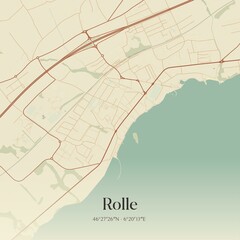 Fototapeta premium Vintage map of Rolle, Switzerland.