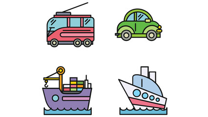 Naklejka premium Transportation and types of vehicles vector art illustration