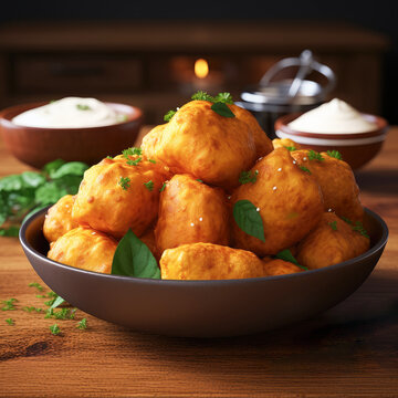 indian famous snack called bhajiya or bhujiya made from gram flour
