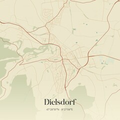 Vintage map of Dielsdorf, Switzerland.