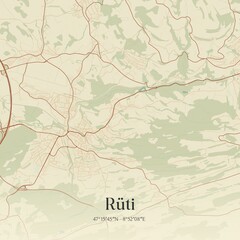 Vintage map of Rüti, Switzerland.