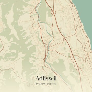 Vintage map of Adliswil, Switzerland.