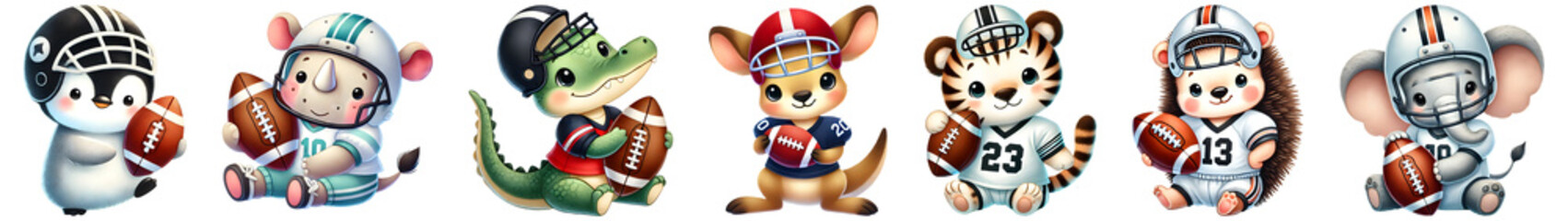 Obraz premium Cute cartoon animal in football, watercolor illustration design.