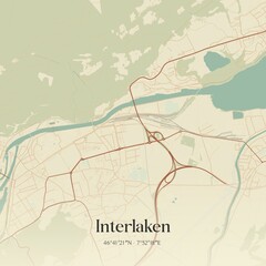 Vintage map of Interlaken, Switzerland.