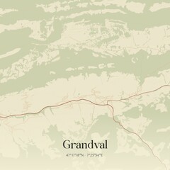 Vintage map of Grandval, Switzerland.