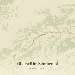 Vintage map of Oberwil im Simmental, Switzerland.