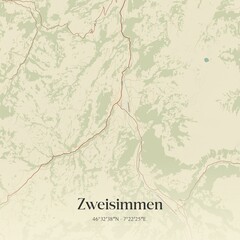Vintage map of Zweisimmen, Switzerland.