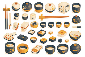 和風の美しい食器セット｜食卓を飾るイラスト素材