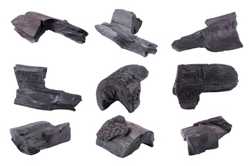 Natural wood charcoal Isolated on transparent background