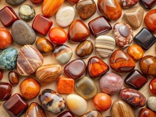 Smooth Earth Tone Stones Flat Lay, Natural Mineral Texture Background