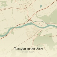 Vintage map of Wangen an der Aare, Switzerland.
