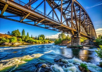 Obraz premium Spokane River Bridge, Metal Bridge Supports, Steel Structure, Washington State Landmark, USA