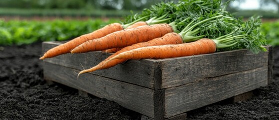 Carrots in a wooden crate.
