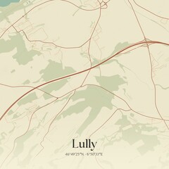 Vintage map of Lully, Switzerland.