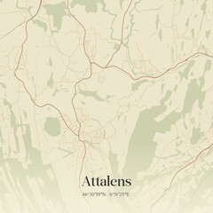 Vintage map of Attalens, Switzerland.