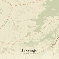 Vintage map of Presinge, Switzerland.