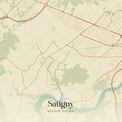 Vintage map of Satigny, Switzerland.