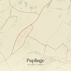 Fototapeta premium Vintage map of Puplinge, Switzerland.
