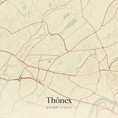 Vintage map of Thônex, Switzerland.