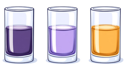 Three Glasses of Varied Colored Drinks Illustration Depicting Different Fruit Juices or Beverages