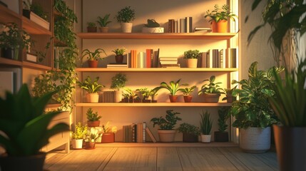 Sunlit Corner: A Room Filled with Plants and Books
