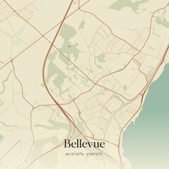 Vintage map of Bellevue, Switzerland.