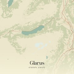 Fototapeta premium Vintage map of Glarus, Switzerland.