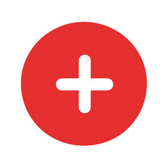 Obraz premium Red circle with white plus symbol,simple flat design,minimalist,PNG,transparent background.