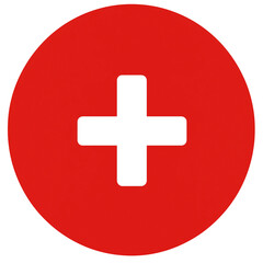 Obraz premium Red circle with white plus symbol,simple flat design,minimalist,PNG,transparent background.