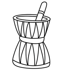 Cute cartoon hand drawn vector wooden small mortar and pestle coloring page.