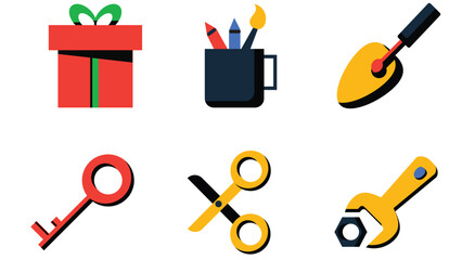 Abstract business and daily life vector art icons colored and outlined
