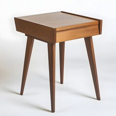Fototapeta premium Asymmetrical Wooden Bedside Table with Mid Century Modern Design