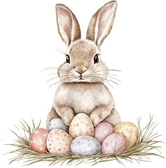 Watercolor Easter Bunny With Easter Eggs Vector Illustration Design.