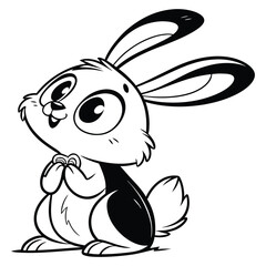 Cute black and white cartoon rabbit with endearing features, including large eyes and a fluffy tail. Suitable for children's illustrations, greeting cards, and other charming designs