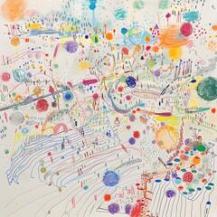 Abstract Dreamscape of Playful Shapes and Colors in Aerial Whimsical Landscape
