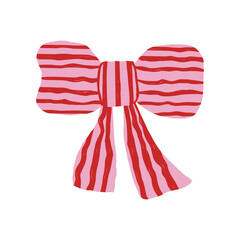 Cartoon pink striped bow. Trendy graphic. Vector hand drawn illustration.