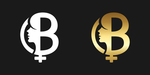 The Beauty Logo is interwoven between a combination of a woman's face and the letter B on a dark background