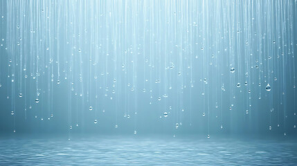Translucent Water Droplets Falling into a Smooth Water Surface Creating a Serene Visual Effect
