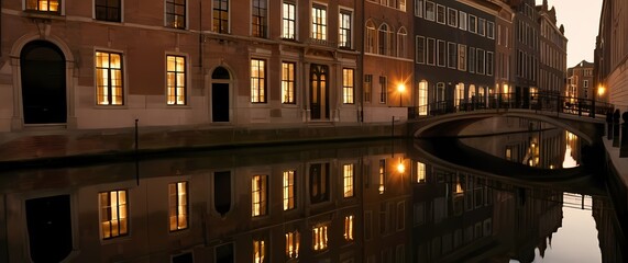 A dramatic reflection of historic buildings in a serene canal capturing the elegance of architecture and the beauty of urban landscapes
