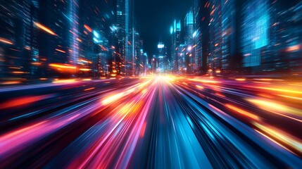 Obraz premium Dynamic Light Streaks Illuminate a Futuristic Urban Nightscape Scene