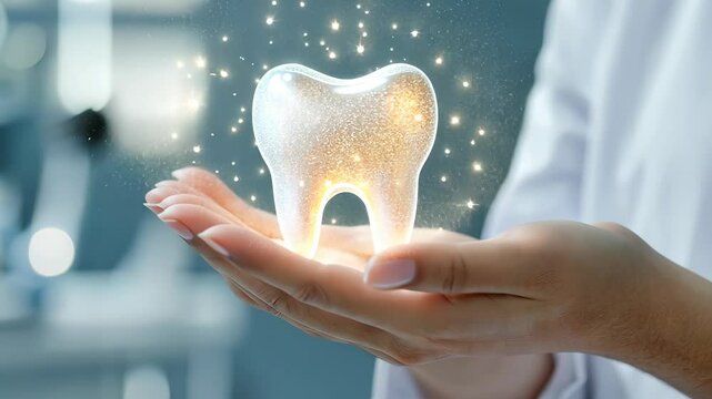 Dentist holding dental implant, artificial tooth roots into jaw, root canal of dental treatment, gum disease, teeth model for dentist. video 4k
