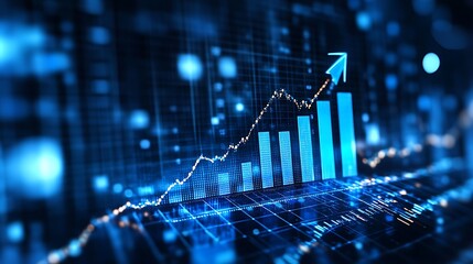 3D arrow pointing up bar graph going upwards business graph charts